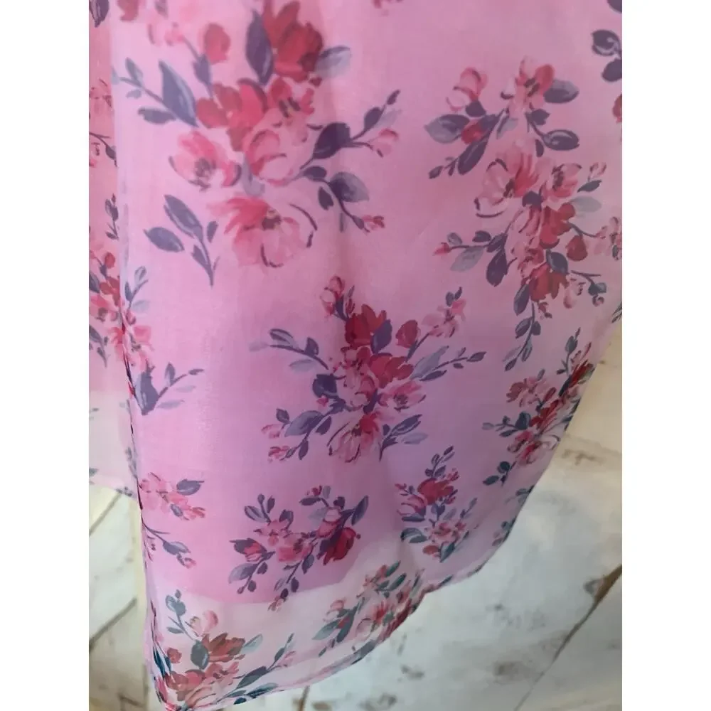 Endless Rose Floral Puff Pink Barbie Baby Doll Mini Dress Balloon Sleeves Size S